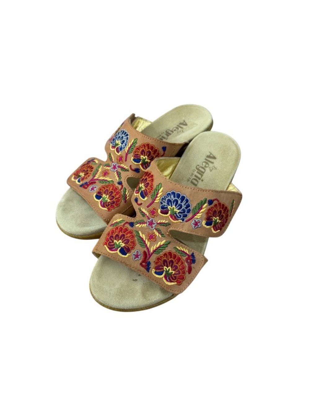 Alegria LIN Womens Floral Embroidered Leather Slide Sandals Size 38 Multicolor